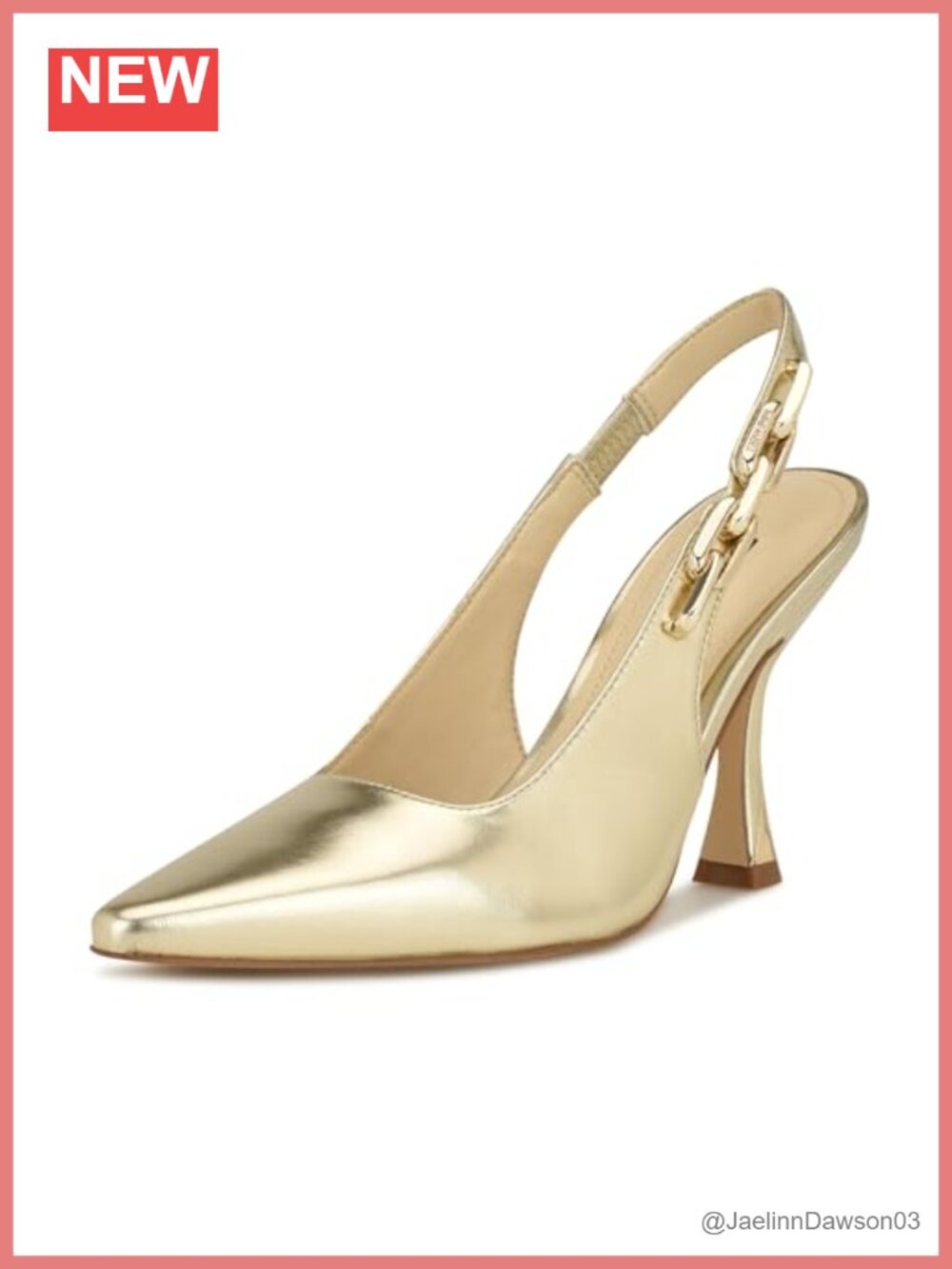Nine West Veroni Womens Stiletto Heels Faux Leather Pointed Toe Gold Chain